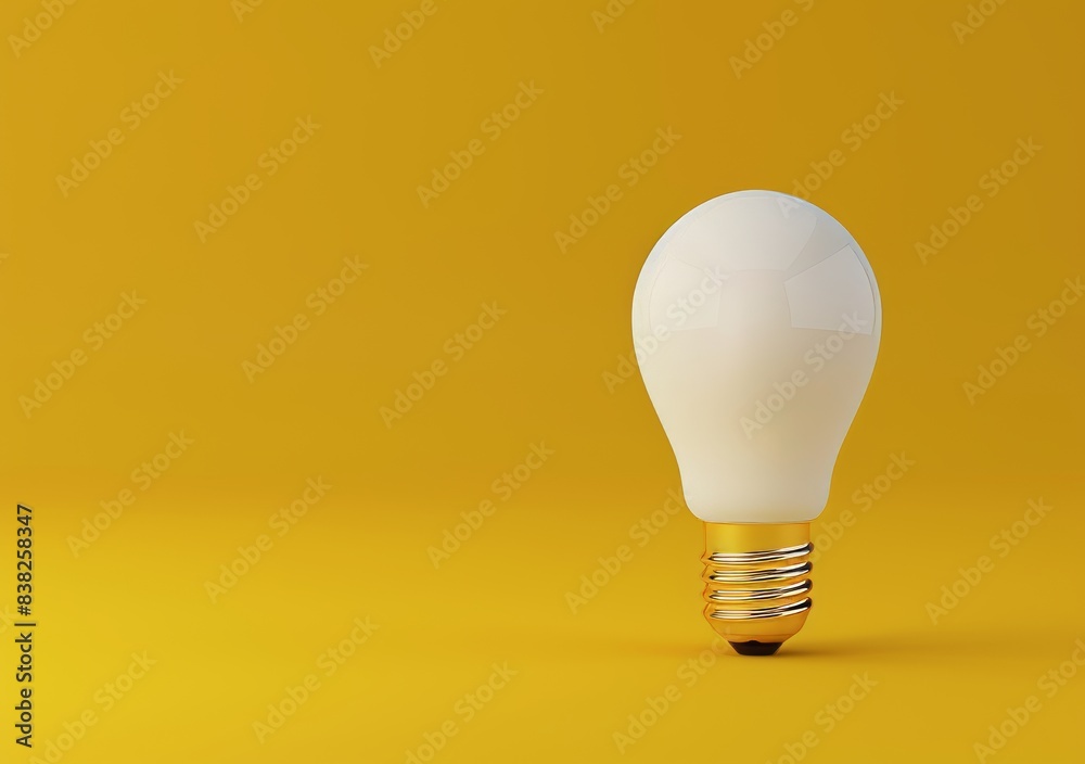 3D rendering illustration of white light bulb on bright yellow background. Minimalist concept, bright idea concept, isolated lamp. 3D rendering illustration of white light bulb on bright yellow background. Minimalist concept, bright idea concept, isolated lamp.