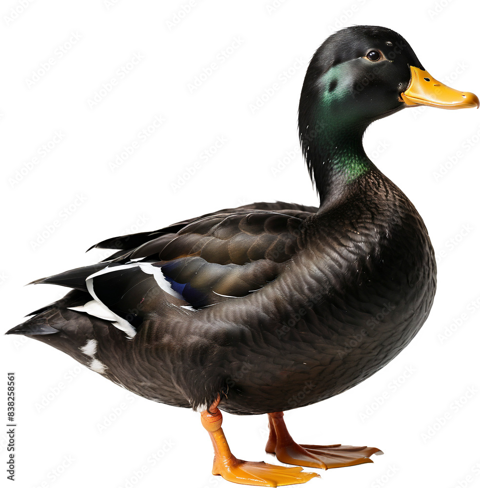 Obraz premium isolated photo of black Duck is Happiness on transparent background , full body photo