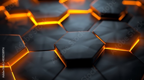 Hexagons in blue and orange with a modern background. Illustration in 3D.