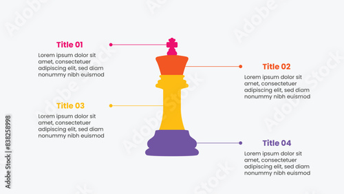 Creative infographic template. Modern business presentation with chess king symbol. Multicolor pitch deck 4 options.