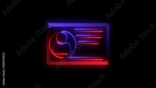 ID Card icon. Neon Identification card outline icon . Driver's license Identification card symbol photo