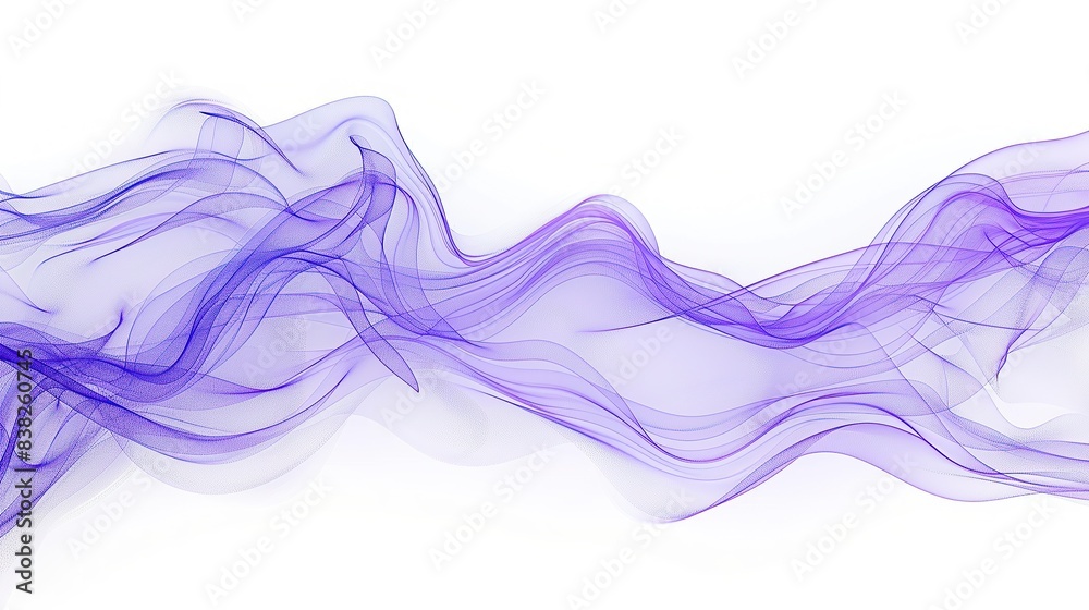 Cool lavender wave abstract design, ethereal and calming, isolated on a white backdrop