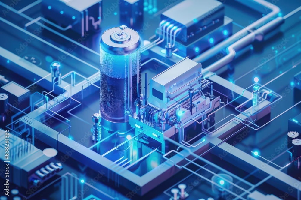 A close-up shot of a battery connected to a circuit, suitable for electronics or technology-related projects A close-up shot of a battery connected to a circuit, suitable for electronics or technology-related projects