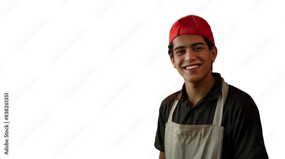 Smiling Fast Food Worker in Uniform isolated on transparent background Smiling Fast Food Worker in Uniform isolated on transparent background