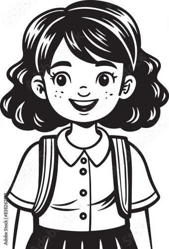 little school child illustration black and white