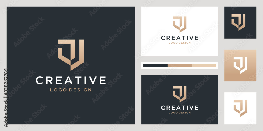 Fototapeta premium Shield / Secure / initial logo design inspiration with business card