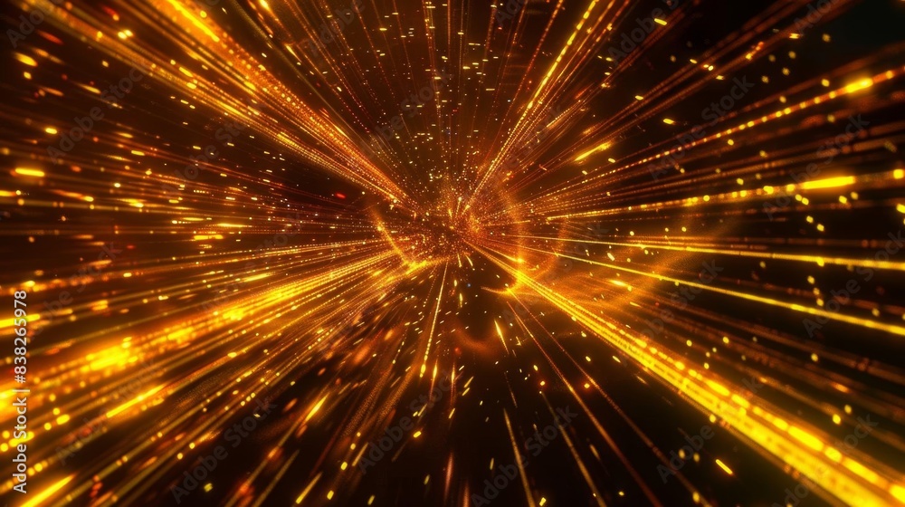 Abstract golden light burst background with glowing lines and particles, perfect for futuristic and sci-fi themed designs or wallpapers. Abstract golden light burst background with glowing lines and particles, perfect for futuristic and sci-fi themed designs or wallpapers.