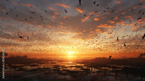 birds flying sky sunrise dawn leadership teamwork.  © Shades3d