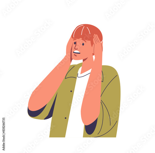 Stressed Character Holding Head With Both Hands, Showing Signs Of Anxiety And Worry Due To Grey Hair Appeared