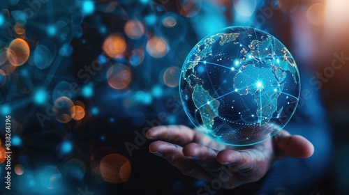 Global Supply Chain Network - Businessperson Holding Holographic Globe Closeup