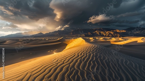 Sahara - the beauty of desert dunes before a sandstorm. Morocco  Africa.