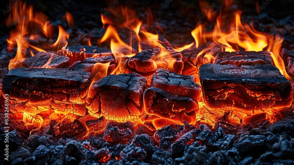 Close-up of glowing embers in a fireplace Close-up of glowing embers in a fireplace