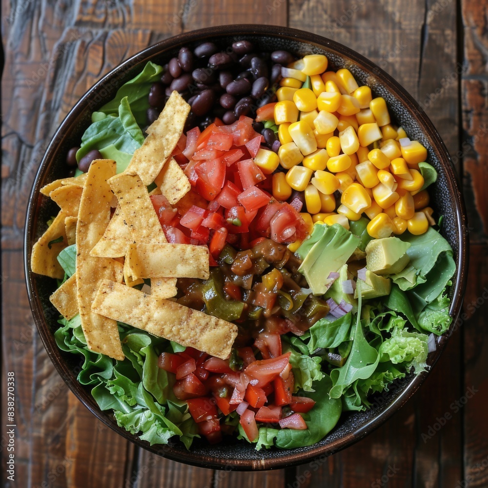 Southwest salad bundle with corn, black beans, and tortilla strips.