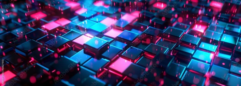 Obraz premium Motherboard, processor, CPU, quantum computer 3-D illustration. Blockchain, cyberspace, innovation and technology.
