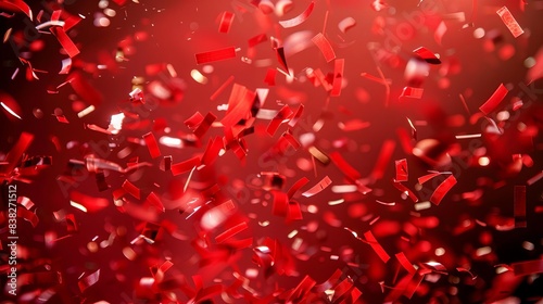red confetti falling through air against red background celebration abstract