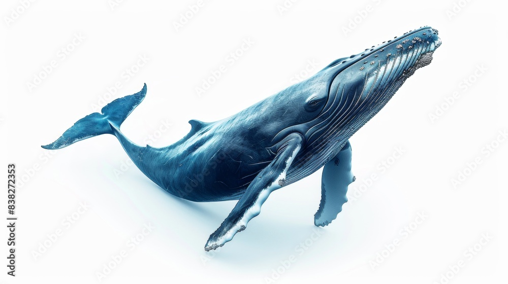 Fototapeta premium majestic blue whale the largest animal isolated on white background. animal wild life for designer ads