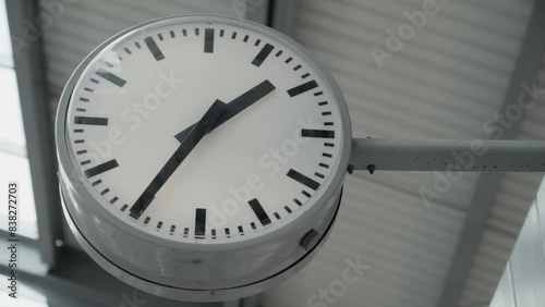 round clock at a train station showing the time 