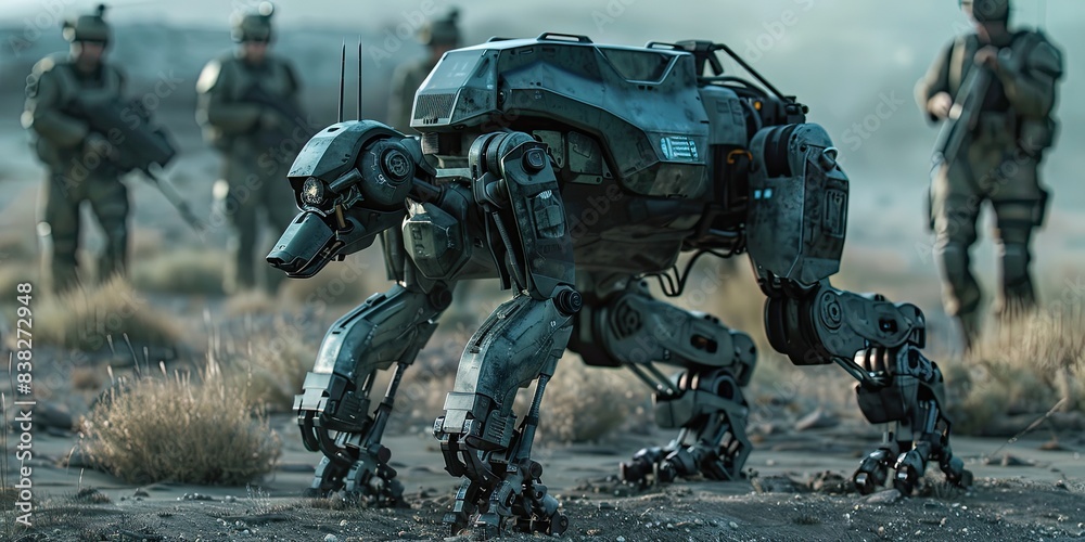 Soldiers Accompanied by High-Tech Robotic Dog