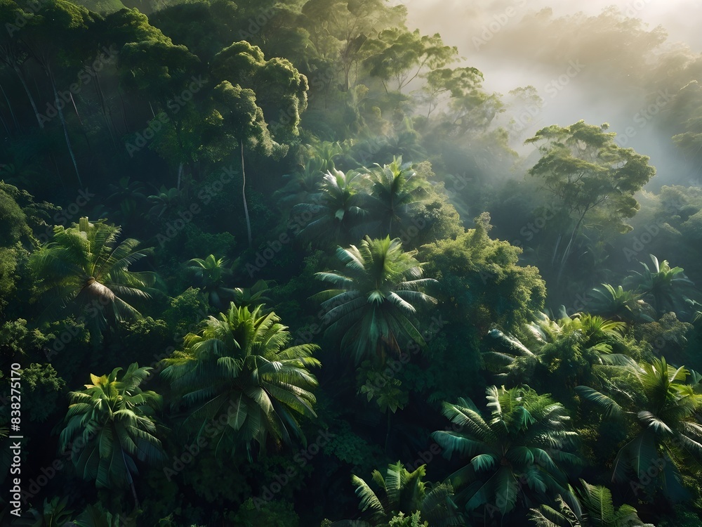 Tropical forest in the morning during fog Tropical forest in the morning during fog