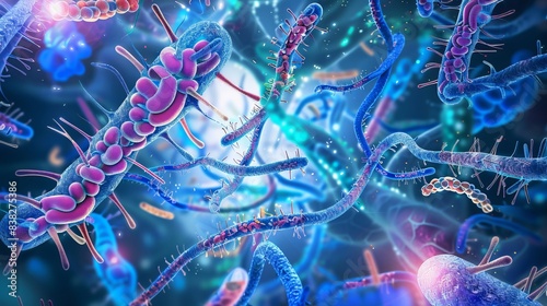 Otherworldly depictions of the role of gut microbiota in promoting overall health, abstract  , background