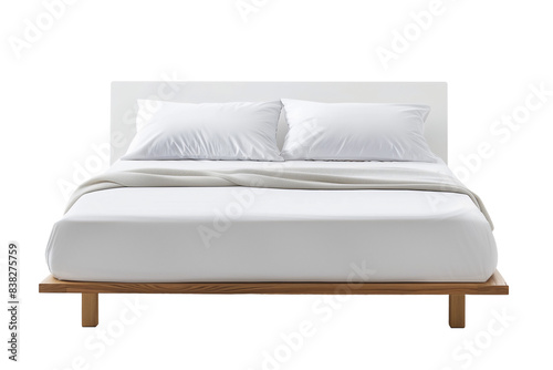 minimal wood bed isolated transparent background, front side