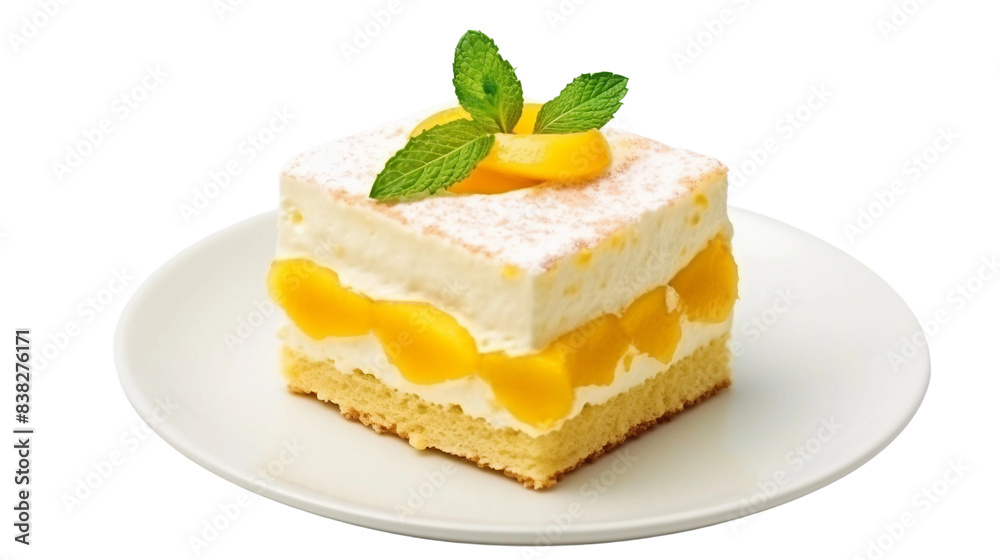 Delicious mango shortcake sponge cake with soft texture on transparent background. A gourmet dessert featuring sweet mango, fluffy sponge, and rich frosting, perfect for bakery showcases. Delicious mango shortcake sponge cake with soft texture on transparent background. A gourmet dessert featuring sweet mango, fluffy sponge, and rich frosting, perfect for bakery showcases.