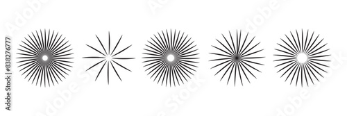 Sunburst element. Radial stripes background. Sunburst icon collection. Retro sunburst design. Vector illustration. Abstract line circle vector background.