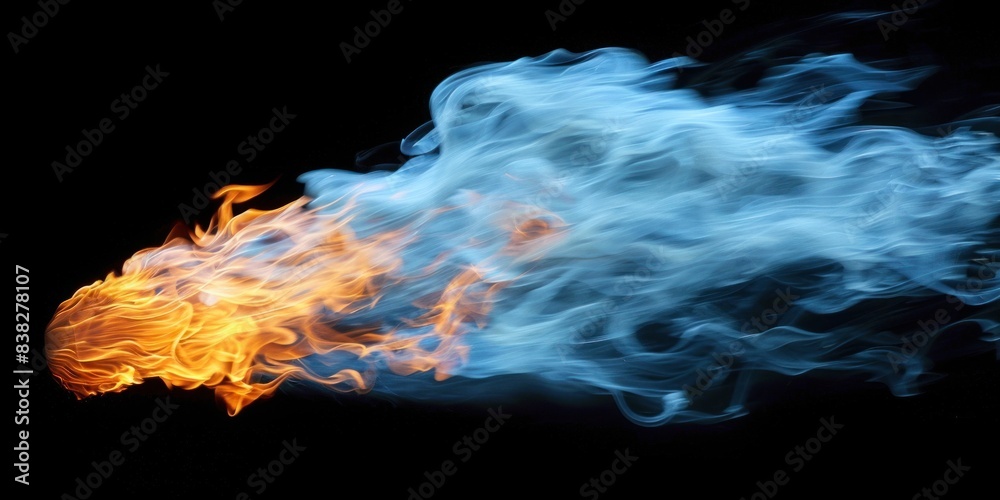 Fototapeta premium A digital rendering of a fiery light trail with blue smoke against a black background