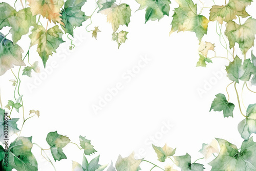 A watercolor painting of vines and leaves with a white background photo