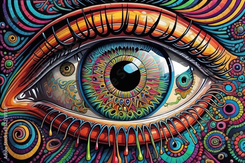 Colorful eye. Psychedelic background. Vector illustration. ai generative © Sanan
