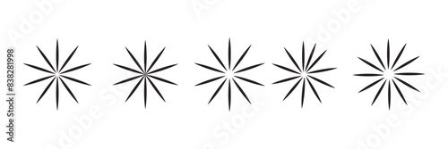 Radial circle lines. Circular lines elements. Symbol of Sun star rays. Flat design element. Abstract illusion geometric shape. Spokes with radiating stripes. Vector graphic illustration.