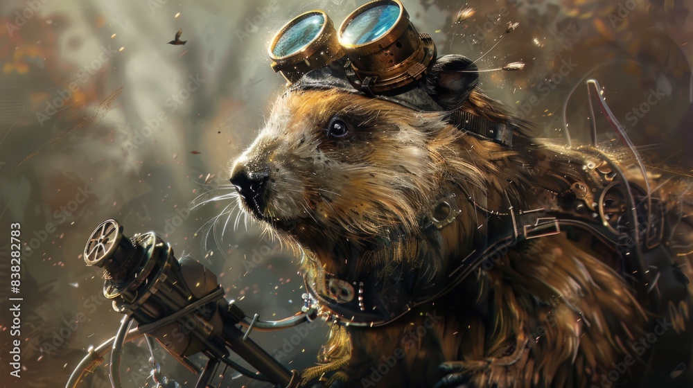 Naklejka premium Steampunk Beaver.