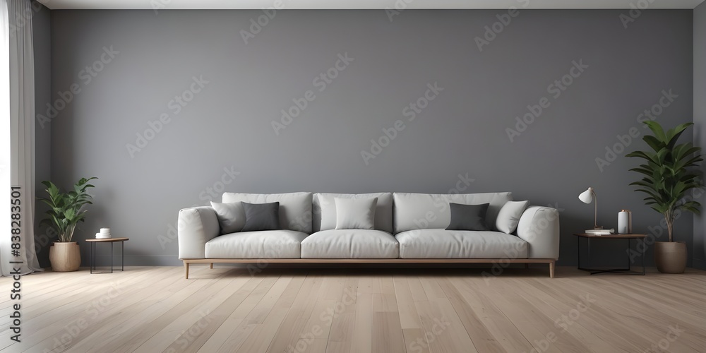 Fototapeta premium Frame mockup, Living room with wooden table and armchair. 3D render