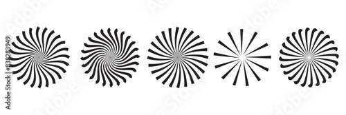 Radial circle lines. Circular radiating lines geometric element. Sun star rays symbol. Abstract geometric shapes. Design element. Vector illustration isolated on white background