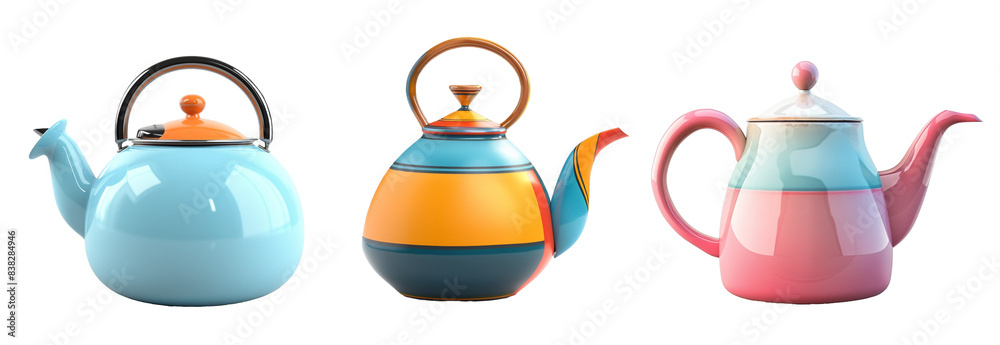 A decorative tea kettle or coffee maker in a vibrant color or sleek design, isolated. A decorative tea kettle or coffee maker in a vibrant color or sleek design, isolated.