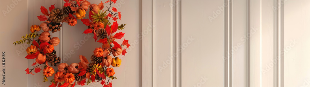 Cozy Fall Wreath on Door, Home Decoration, 3D Rendering, Cozy Vibes Cozy Fall Wreath on Door, Home Decoration, 3D Rendering, Cozy Vibes
