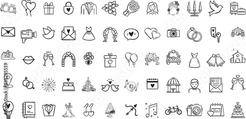 Hand Drawn Wedding & Marriage Icons Set