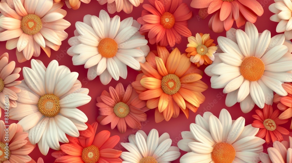 Daisy Pattern in Retro Red and Orange Inspired by the Seventies
