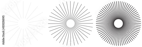 Round sunburst, line radial rays, frame icon set