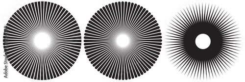 Radial circle lines. Circular radiating lines geometric elements. Sun star rays symbol