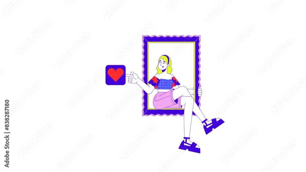Blonde woman reacts to post on social media line 2D character animation. Active user social flat color cartoon 4K video, alpha channel. Caucasian female in frame animated person on white background Blonde woman reacts to post on social media line 2D character animation. Active user social flat color cartoon 4K video, alpha channel. Caucasian female in frame animated person on white background