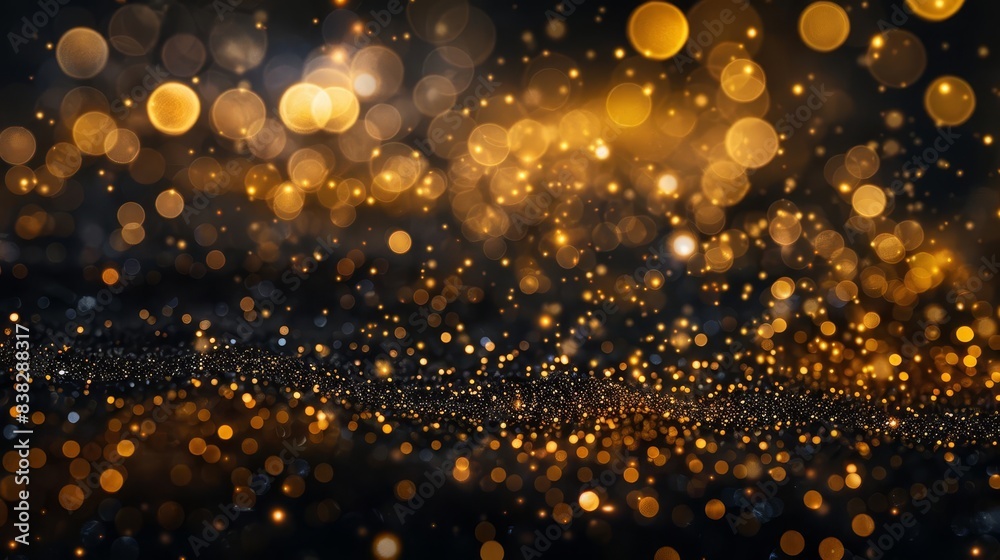 sparkling golden glitter lights bokeh on black background festive party decoration sparkling golden glitter lights bokeh on black background festive party decoration