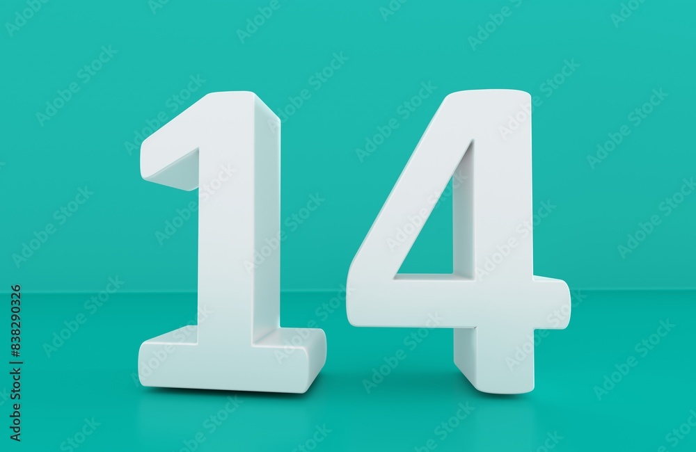 Number 14 in white on light orange background, isolated fourteen number
Number 14 in white on light orange background, isolated fourteen number