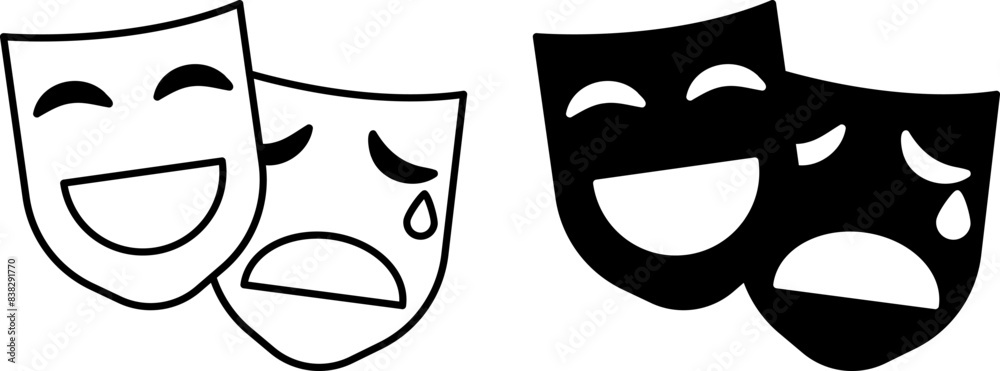 Culture icons. Black and White Vector Icons of Comic and Tragic Masks. Theatrical, Masquerade Masks. Lifestyle Concept Culture icons. Black and White Vector Icons of Comic and Tragic Masks. Theatrical, Masquerade Masks. Lifestyle Concept