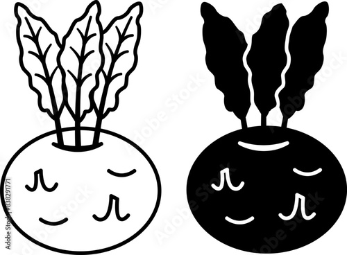 Kohlrabi icons. Black and White Vector Vegetarian Food Icons. Healthy Eating. Vegetables Concept