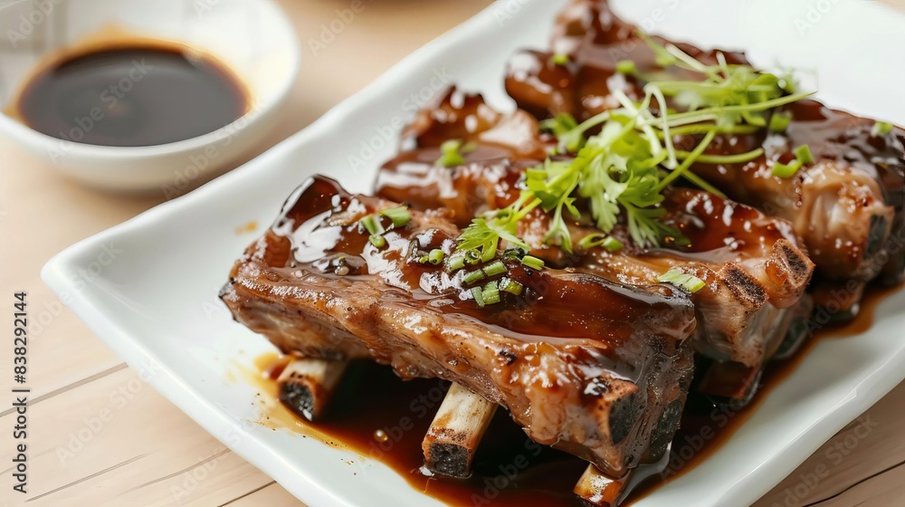 steamed spare ribs with black bean sauce on white plate chinese cuisine steamed spare ribs with black bean sauce on white plate chinese cuisine