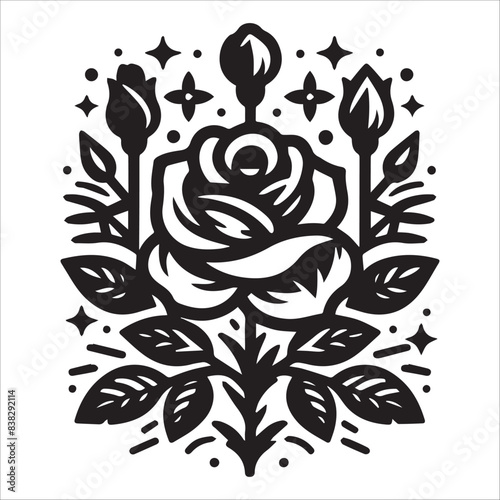 Roses Flowers and Plants, vector illustration, silhouette