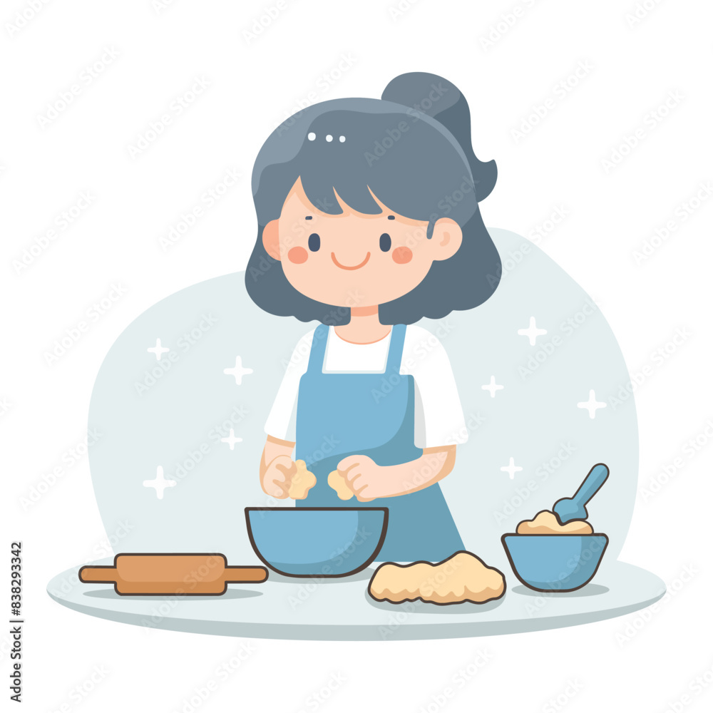 Young girl baking cookies in the kitchen flat style vector illustration Young girl baking cookies in the kitchen flat style vector illustration