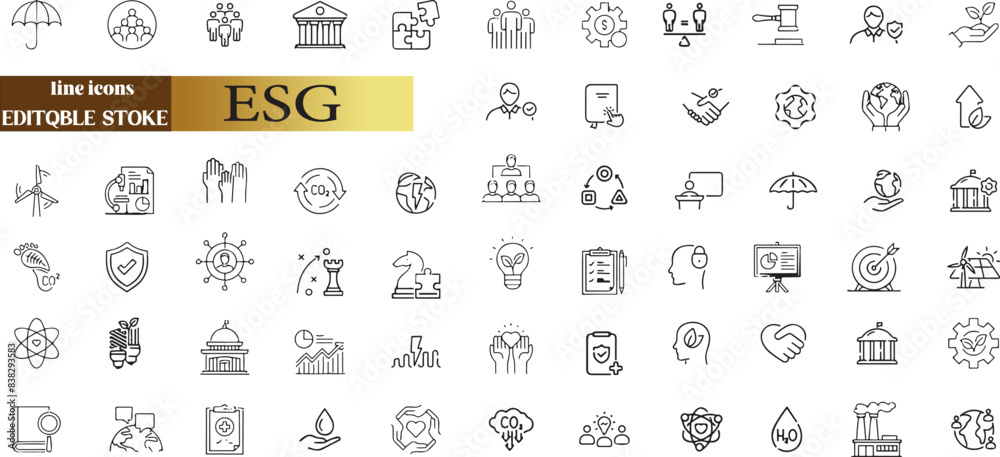 ESG Icon editable stroke outline icons set. ESG Icon editable stroke outline icons set.