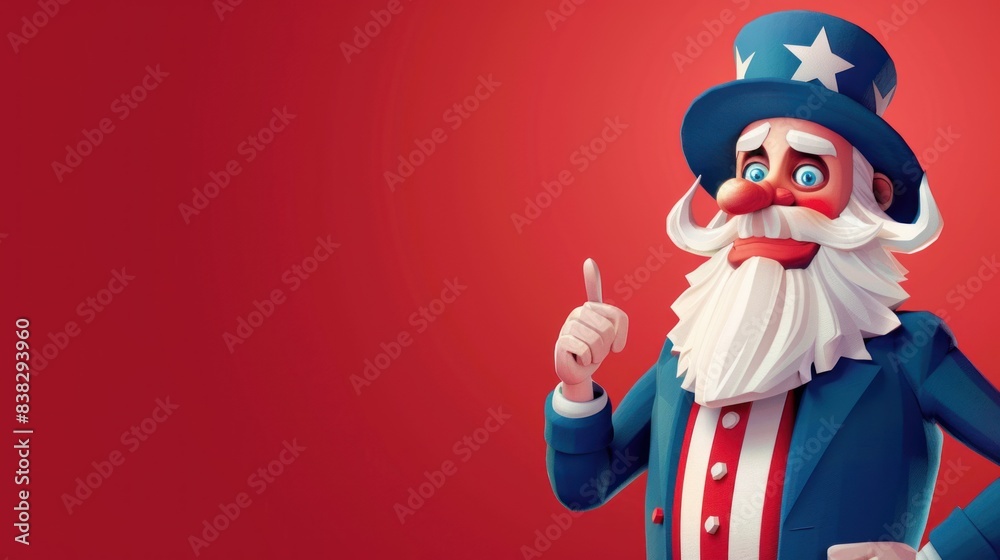 Colorful cute cartoon uncle 4th of July red background Colorful cute cartoon uncle 4th of July red background